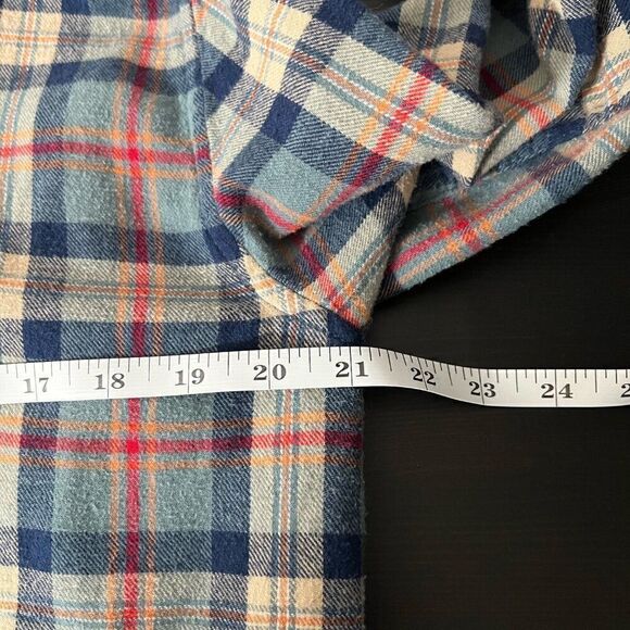 Denim & Flower Mens Shirt Large Flannel Button Down Plaid Long Sleeve Blue Red - Picture 10 of 12